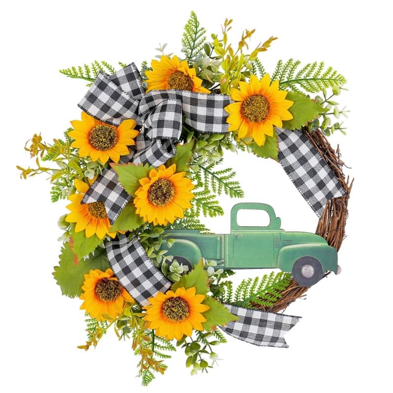 

Sunflowers Wreath with Truck for Front Door, Artificial Spring Wreath for Farmhouse Outdoor Garden Wedding Decorations 1
