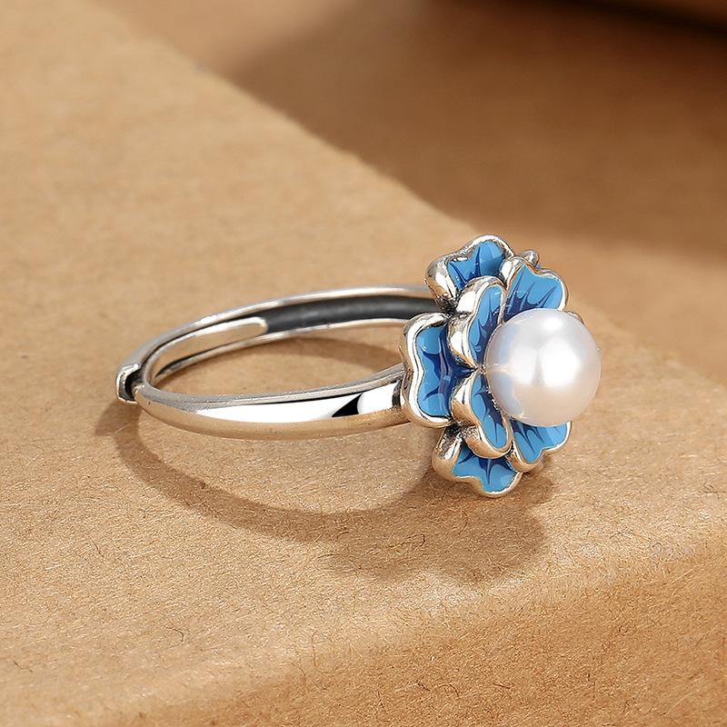 Enamel Pearl Flower Ring Women 'S Retro Literature And Art Temperature Ethnic Style Personality Explanation Forest Ring Ring