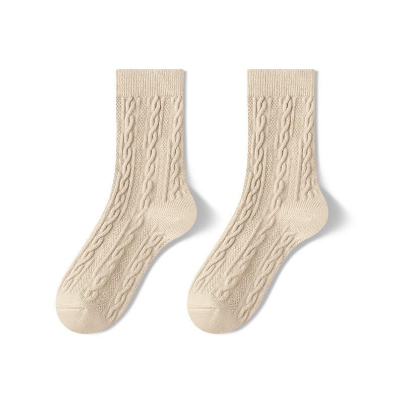Women's Autumn/Winter Thick Wool Cable Knit Cotton Socks - Sweat-Absorbent, Odor-Resistant, Maternity-Friendly