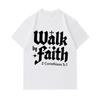 Men's 100% Cotton Crew Neck Short Sleeve T-Shirt, Walk by Faith 2 Corinthians 5:7 Christian Religious Print Casual Soft Breathable Daily Top for Men