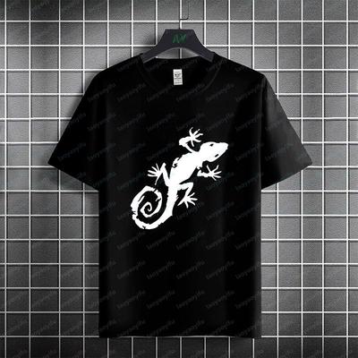 Unisex  Unisexs  Casual All Season Tshirt With Gecko Print Pure Cotton Short Sleeve Round Neck Tshirt Perfect For Outdoor Wear