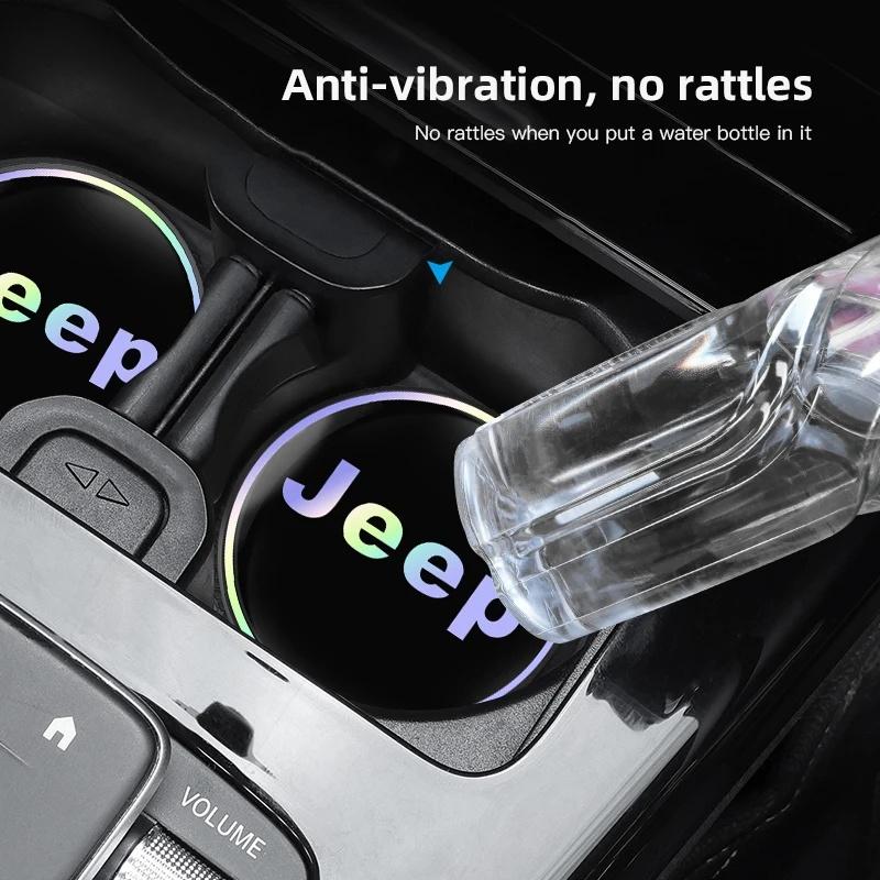 2PCS Luminous Non-slip Car Cup Coaster for Jeep Renegade Grand Cherokee Patriot Wrangler Auto Interior Water Cup Mat Accessories