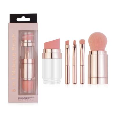 5 In 1 Portable Makeup Brushes For Foundation Eyebrow Lip Eyeshadow Loose Powder Cosmetic Brush Set Makeup Tools
