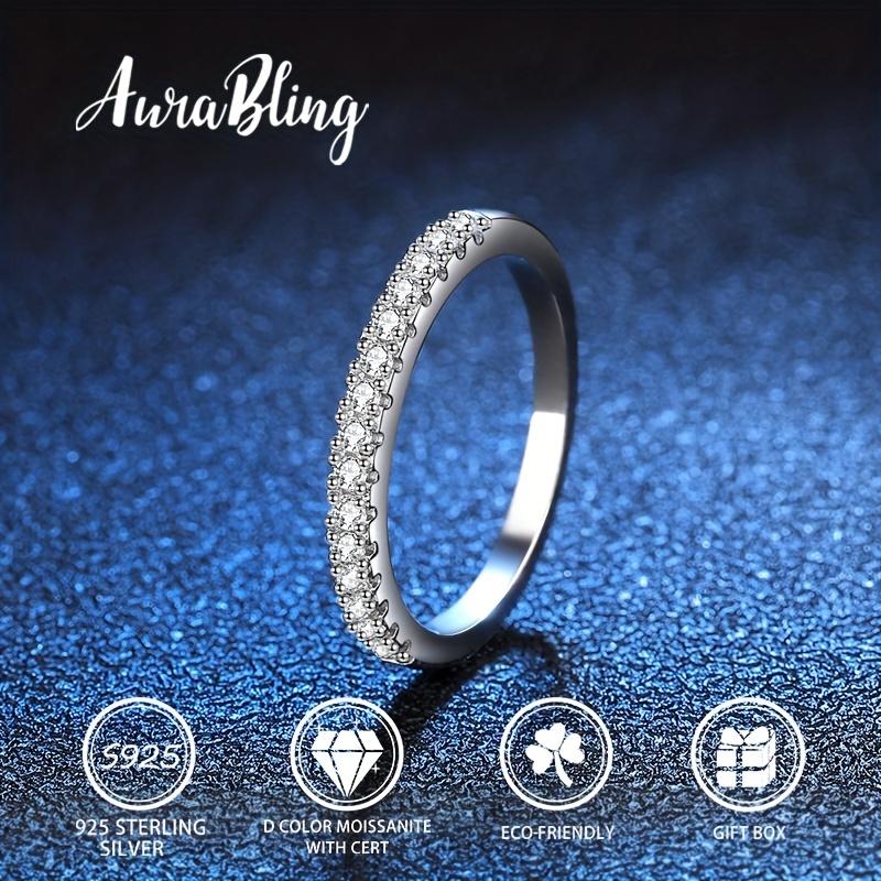 

AuraBling Unisex S925 Sterling Silver Moissanite Set Ring with Minimalist 22 Point Moissanite Full Diamond Ring