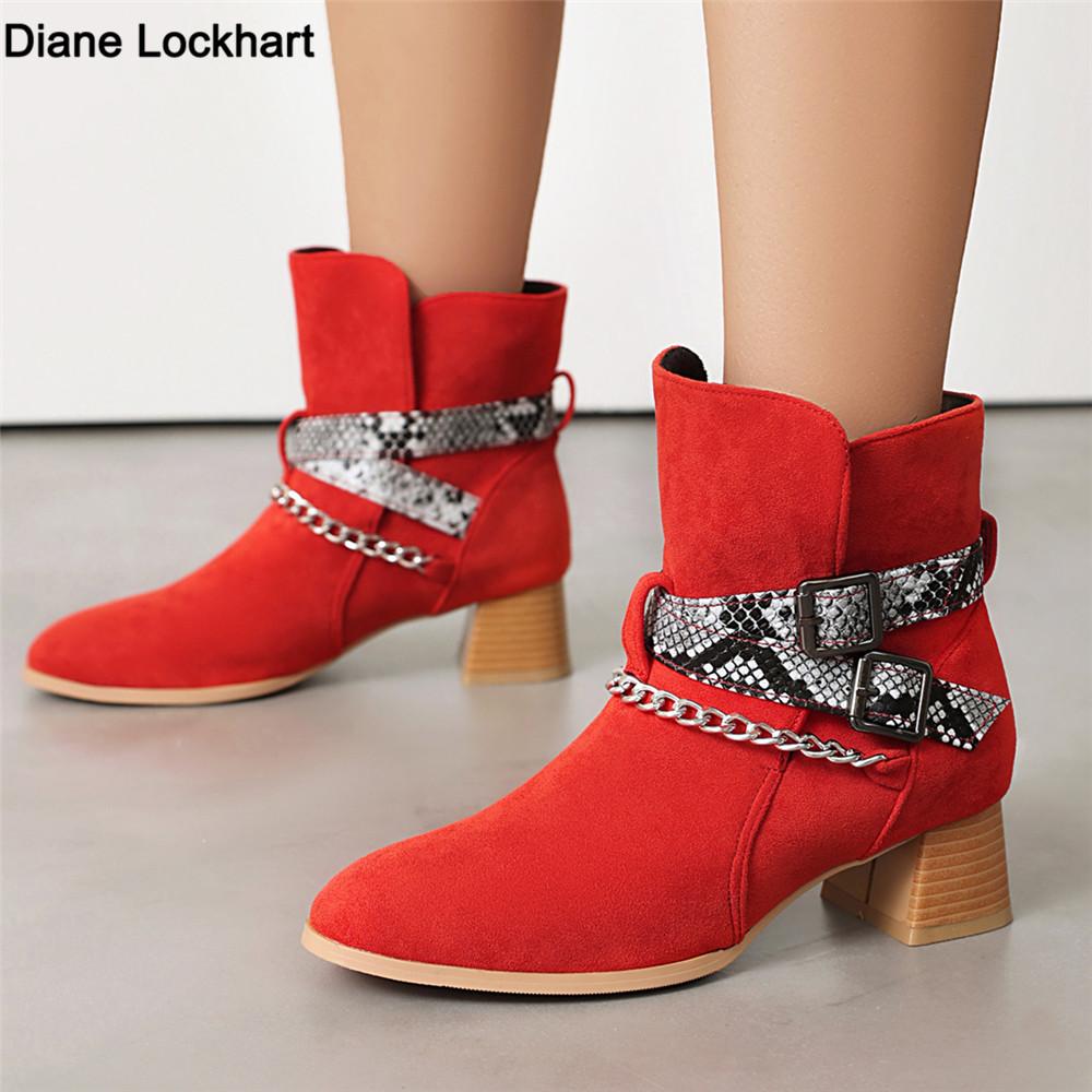 Fashion Autumn Winter Vintage Boots Fashion Metal Chain Chunky Heel Boots Punk Walking Ridding Boots Women Western Cowboy Cossacks Botas