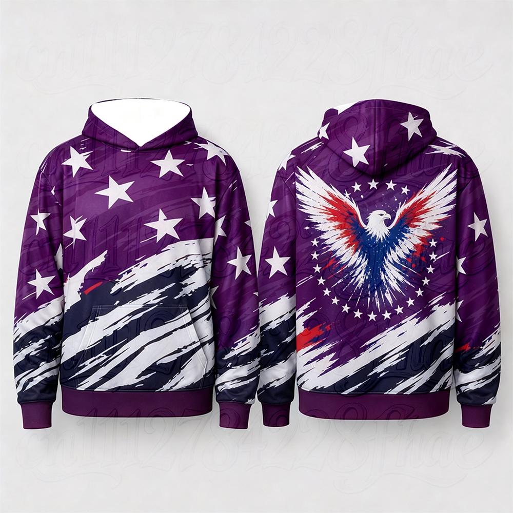 Patriotic US Flag Eagle Star Print Parent-Child Long Sleeve Hoodie Casual Independence Day 4th of July Sweatshirt Tops Streetwea