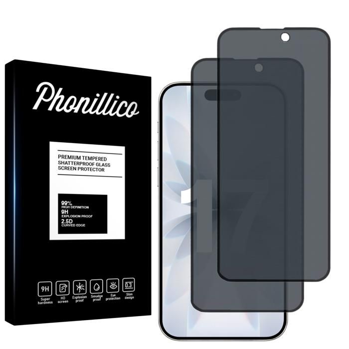 Verre Trempé - PHONILLICO - iPhone 17 - Pack de 2 - Anti Espion - Résistant aux rayures