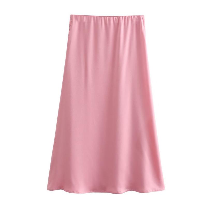 

Spring European and American Women s Lightly Mature Silk Satin Midi Skirt L
