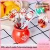 Silicone Christmas Dessert Cake Fork Set with Ceramic Storage Jar