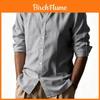 Casual Mens Linen Cotton Long Sleeve Shirt With Breathable Henley Collar For Summer Wear