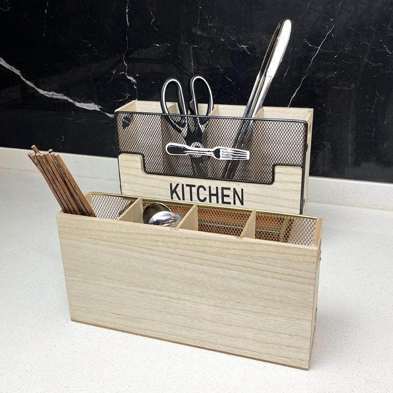European Style Wooden Knife And Fork Storage Box Kitchen Utensil Shelf Western Style Knife And Fork Spoon Chopstick Storage Box