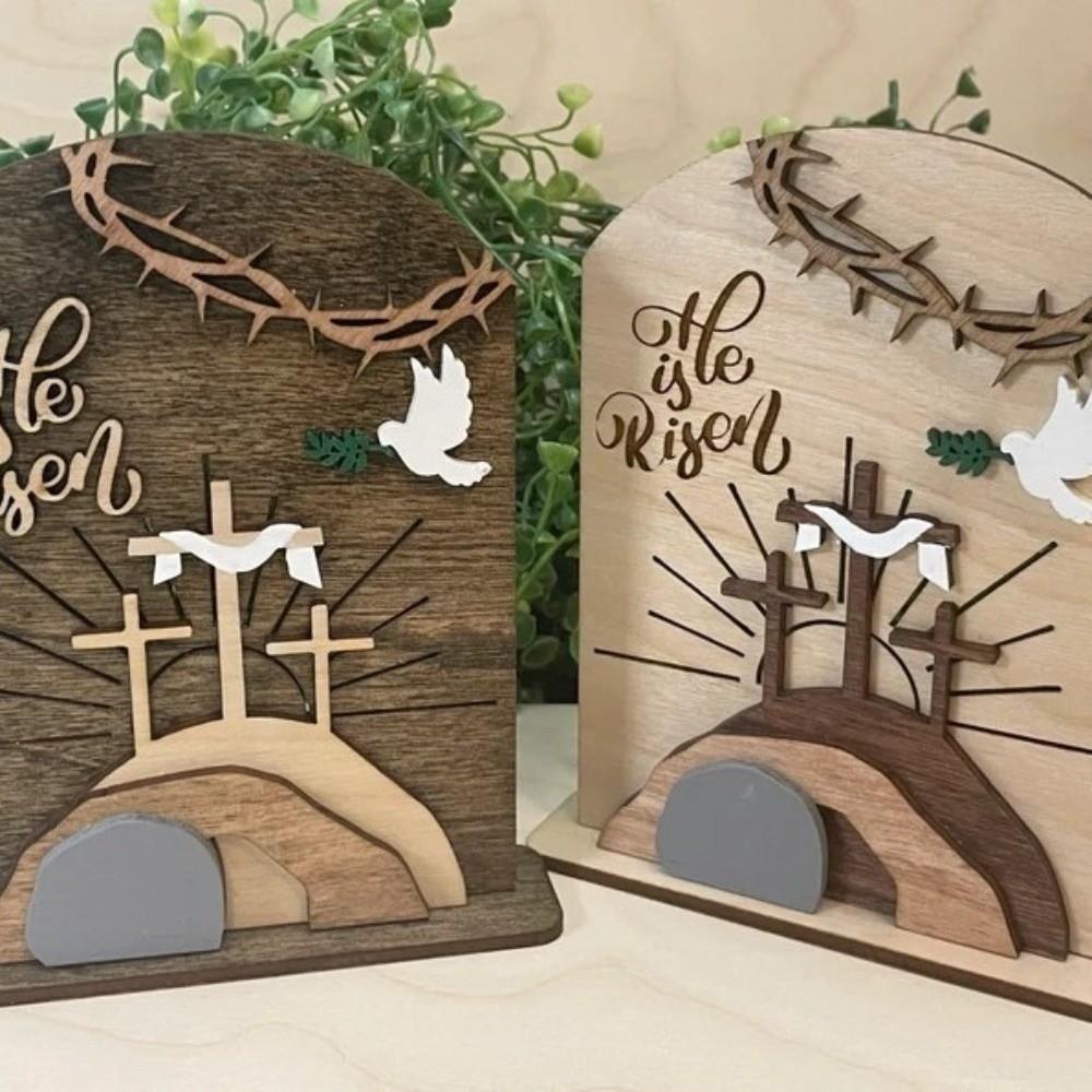 Wooden Material Wooden Easter Decor Three-dimensional Design Resurrection Scene Tabletop Display