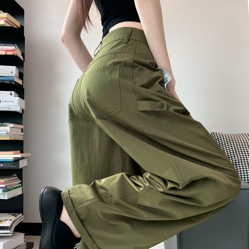 2025 American Style High Waist Sporty Wide Leg Cargo Pants - Slimming, Loose Fit, Quick-Drying