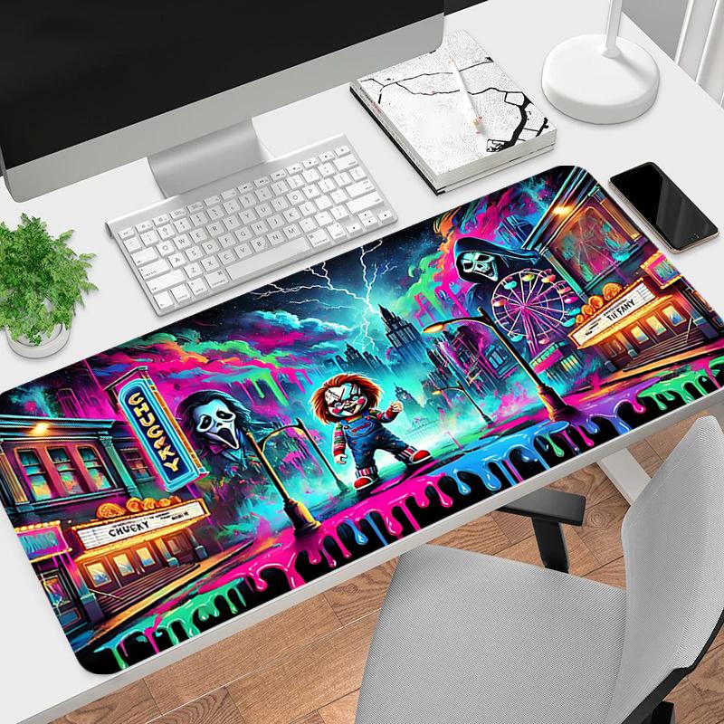 1Pc Cyberpunk Horror Circus Gaming Mouse Pad Keyboard Desk Mat Non-slip Rubber Lock Edge Waterproof Computer Mousepad for Office Home Decor S199
