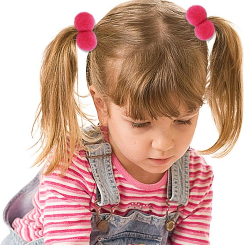 20 Stück 1,4" Kleine Solide Doppelte Fellkugel mit Elastischem Seil Handgemachtes Band für Kinder Mädchen Haaraccessoires