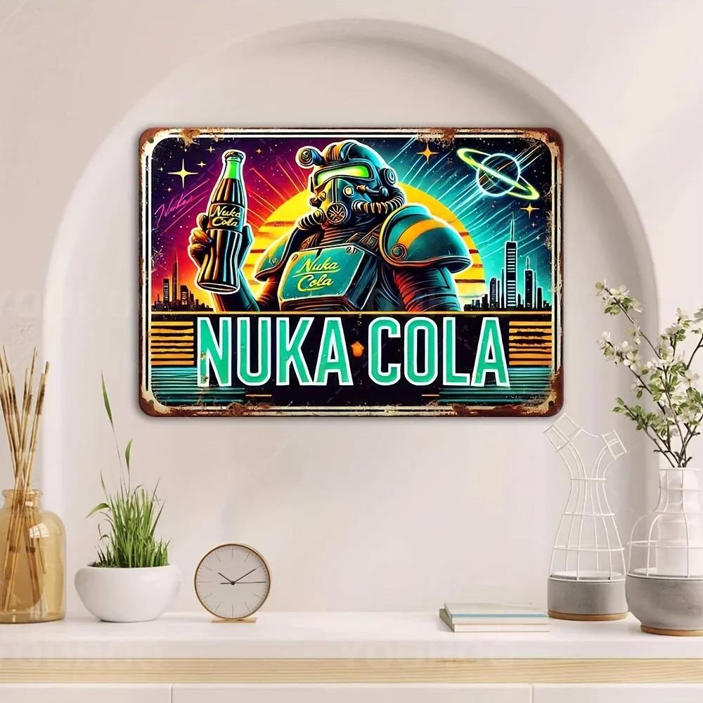 INDUSTRIALROBOTDECZ Nuka Cola Retro Wall Art Aluminum Sign | Futuristic Robot Design | Pre-Drilled for Game Rooms