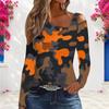 Women Plus Size Camouflage Printed Asymmetric Cutout Neck Cold Shoulder Long Sleeve Fitted Top