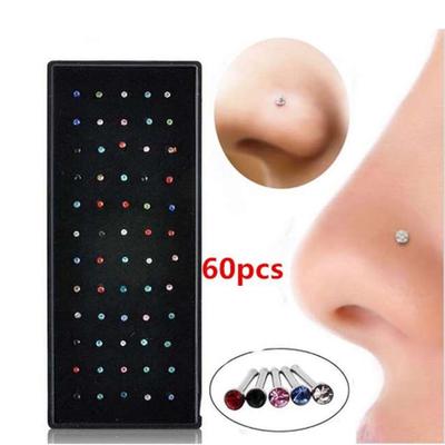 60 adet/takım 1.8mm Elmas Burun Çıtçıt Moda Paslanmaz Çelik Rhinestones Burun piercing yüzükler Kadınlar için