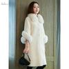 Autumn and Winter New Elegant Loose Coat Fox Fur Collar Thickened Leather Grain One-piece Coat for Women