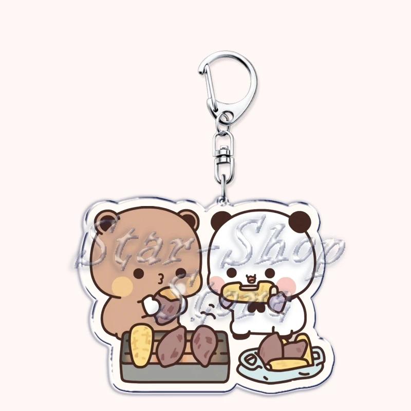 Lovely Bubu Eat Dudu Keychains Love Couple Grey Bear Panda Yier Keyring for Accessories Bag Key Chain Jewelry Fans Lover Gifts