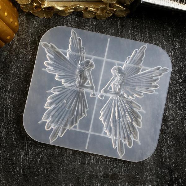 Crystal Epoxy Resin Mold Girl with Flute Angel Mirror Shiny Silicone Mould DIY Crafts Decorations Ornaments Casting Tool