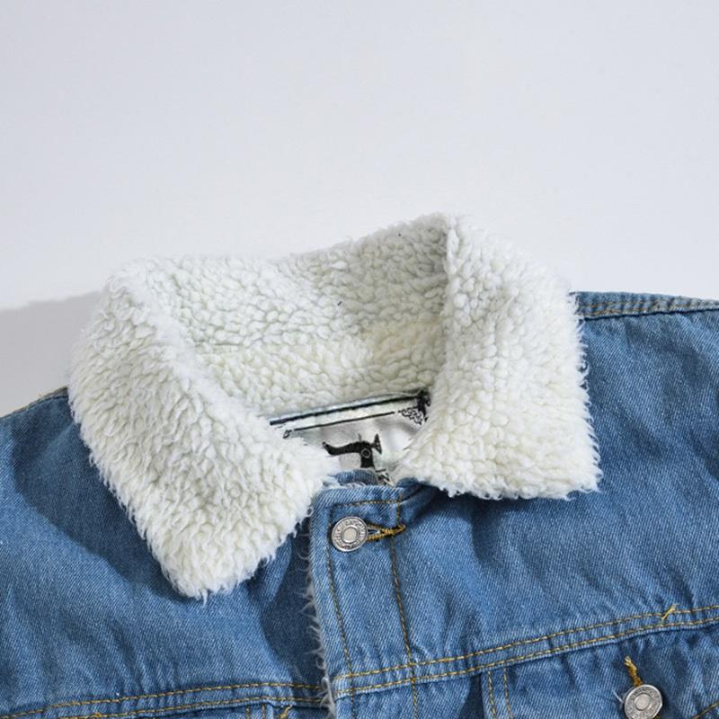 Men's Winter Plus Size Light Color Lamb Wool Denim Coat Slim Fit Thickened Fleece Jacket Warm Outerwear