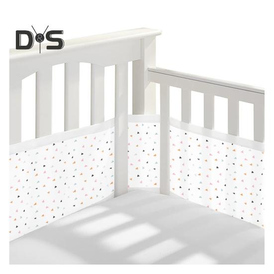 Breathable Mesh Crib Liner with Double-Sided Straps Baby Crib Safety Mesh Barrier Easy Installation Limb Protection Crib Bumper