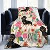 Floral Dachshund Dog Blanket Animal Cartoon Flannel Vintage Breathable Throw Blanket for Coverlet Summer