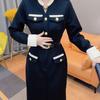 Langarmkleid für Damen im Herbst und Winter Neuestes Design Taillenbetonend Verdickter Unterrock