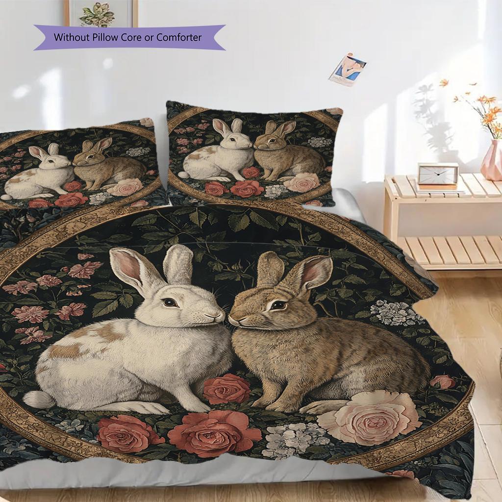 Rabbit Pattern Bedding Quilt Set Quilt Cover Pillowcase Home Decoration Birthday Gift (1 * duvet cover + 2 * pillowcase, without core)
