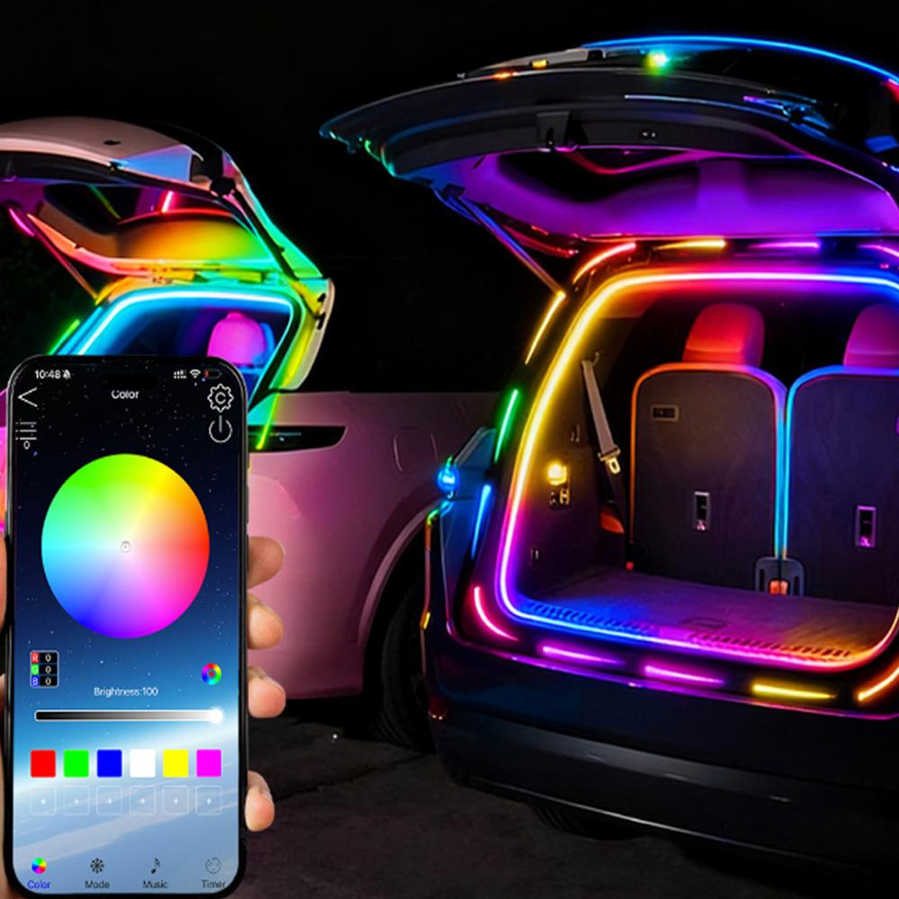 Dynamic Flowing Car Trunk Light Strip for SUV 400cm Flexible Multi-Color RGB Neon Atmosphere Light 12V App Control Ambient Lamp RGB-App control