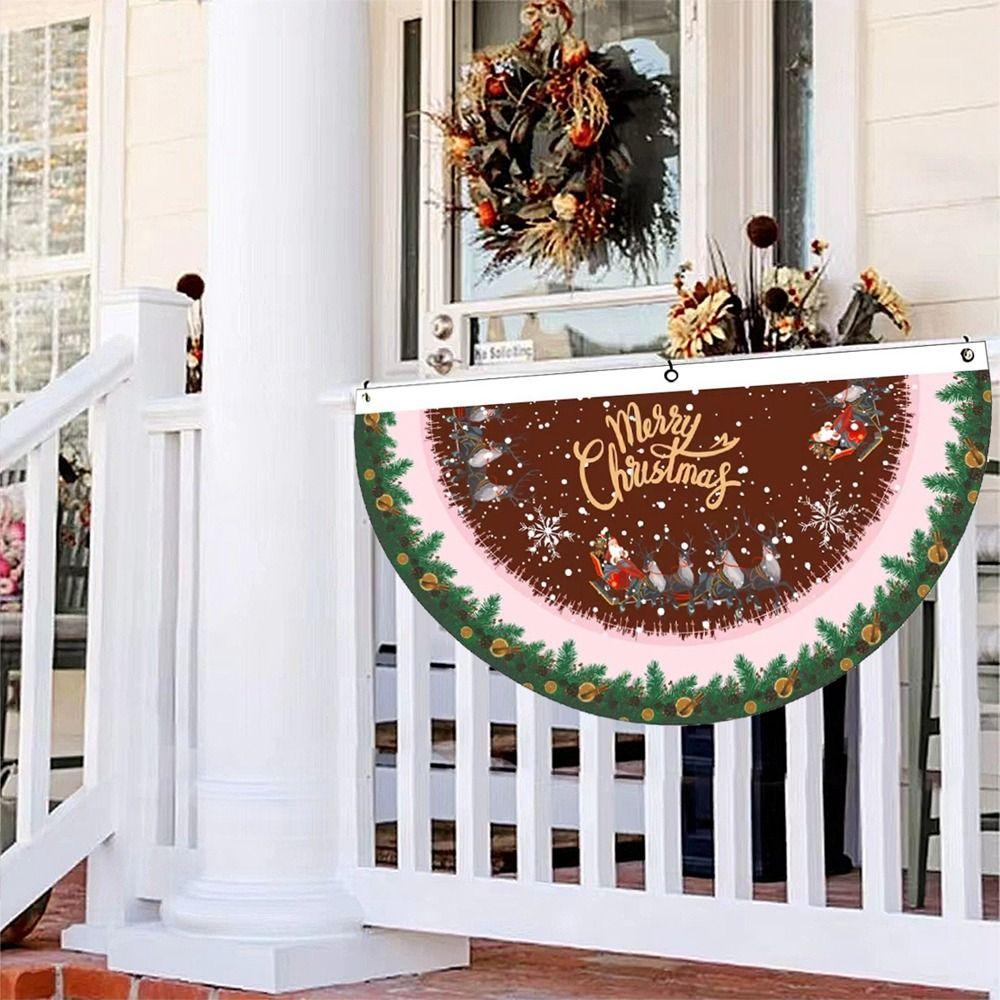 90x45cm Christmas Bunting Fan Flag Snowman Hanging Fan-shaped Flag Banner with Metal Grommet Polyester