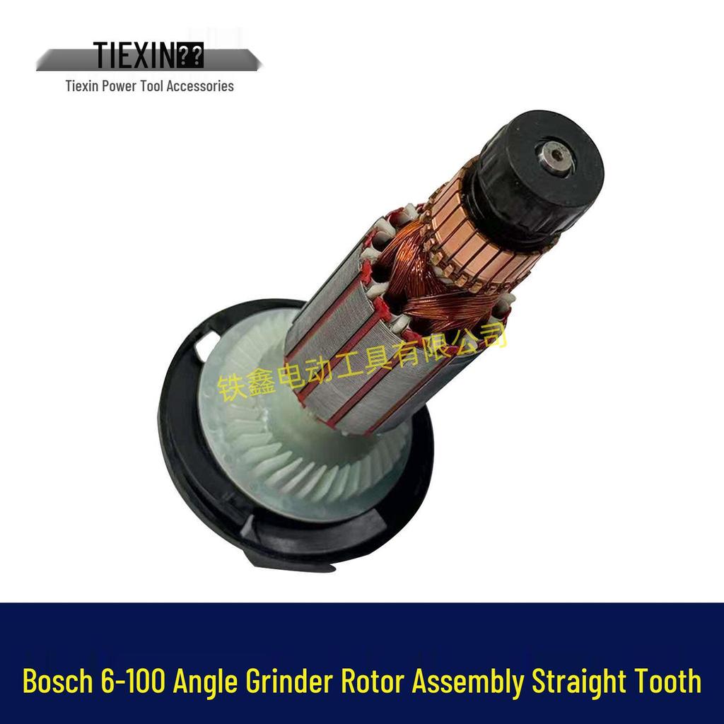 Bosch 6-100 Winkelschleifer Rotor mit Lagern, Kohlebürsten & Zahnrädern - Schnelle Reparatur für Modelle mit geradlinigen Zähnen