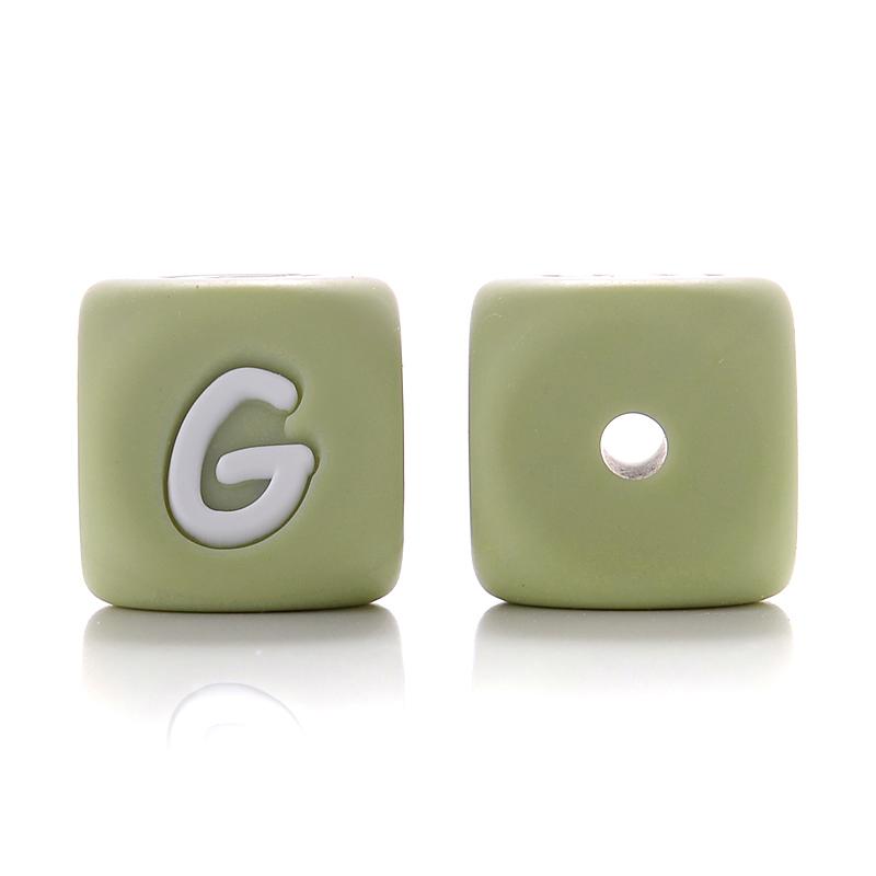 10Pcs 12mm Sage Silicone Alphabet Letter Beads 26 English Letter Baby Name Beads Teething Pacifier Chain Silicone Baby Teether