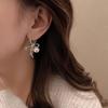 Korean Design Bow Pearl Earrings, S925 Silver Needles, with Rhinestone Inlays