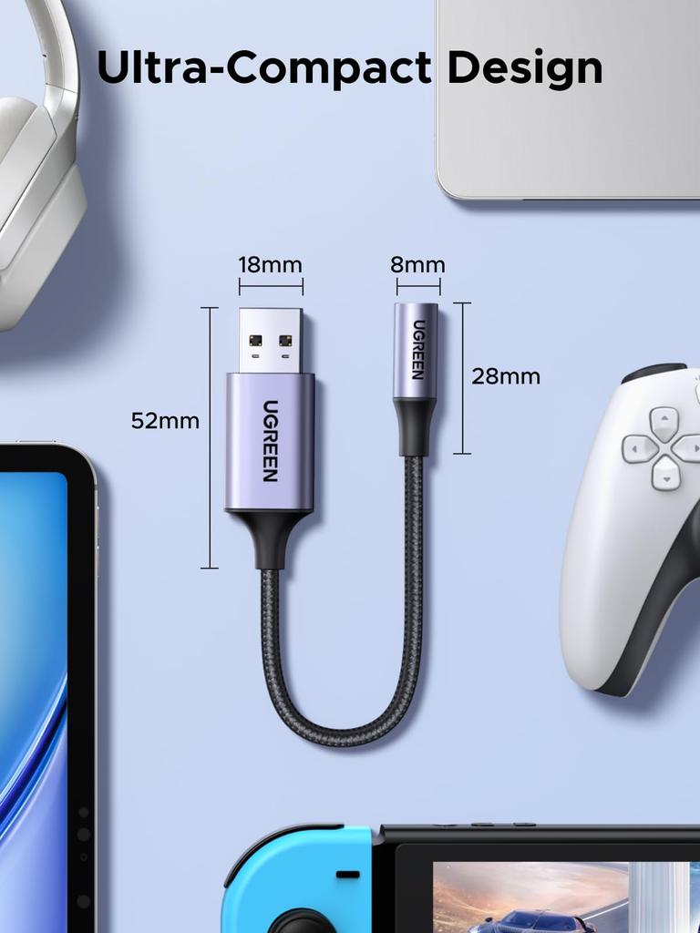 UGREEN Cabo Adaptador USB para Áudio USB para Placas de Som Externas TRRS e Compatível com Mac e Mais Adaptador, 2.0 3.5mm, Conversor de 4 Polos,