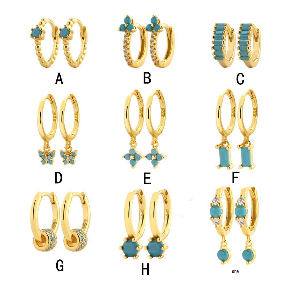 Elegant S925 Silver Turquoise Butterfly Studs & Four-Leaf Clover Earrings for Women