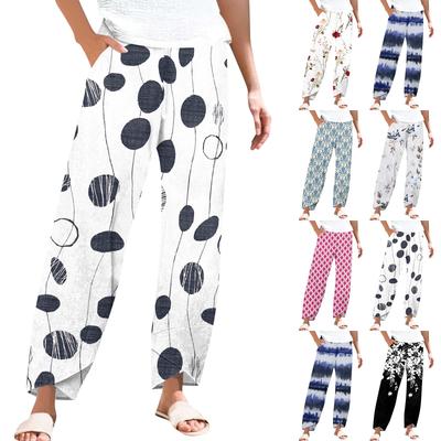 Hosen für Damen, Sommer, lässig, weites Bein, elastische Taille, Hose mit Taschen