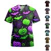 Women's Fashion V Neck Short Sleeve Work Shirt with Pockets Halloween Themed Print Top Suitable for Professional and Casual Wear
