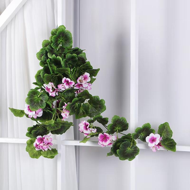 Artificial Geraniums Hanging Bundles Full Blooms Silk Flower Plants Geranium Vines for Home Garden Wedding Indoor Outdoor Decor