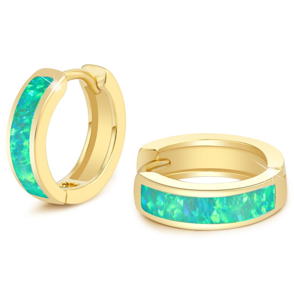 White Blue Opal Classic Small Round Circle Hoop Earrings For Women Vintage Wedding Engagement Jewelry Gifts Box