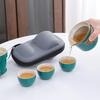 Travel tea set, portable small bag, black pottery, easy to carry outdoors, a pot of three cups of express cup