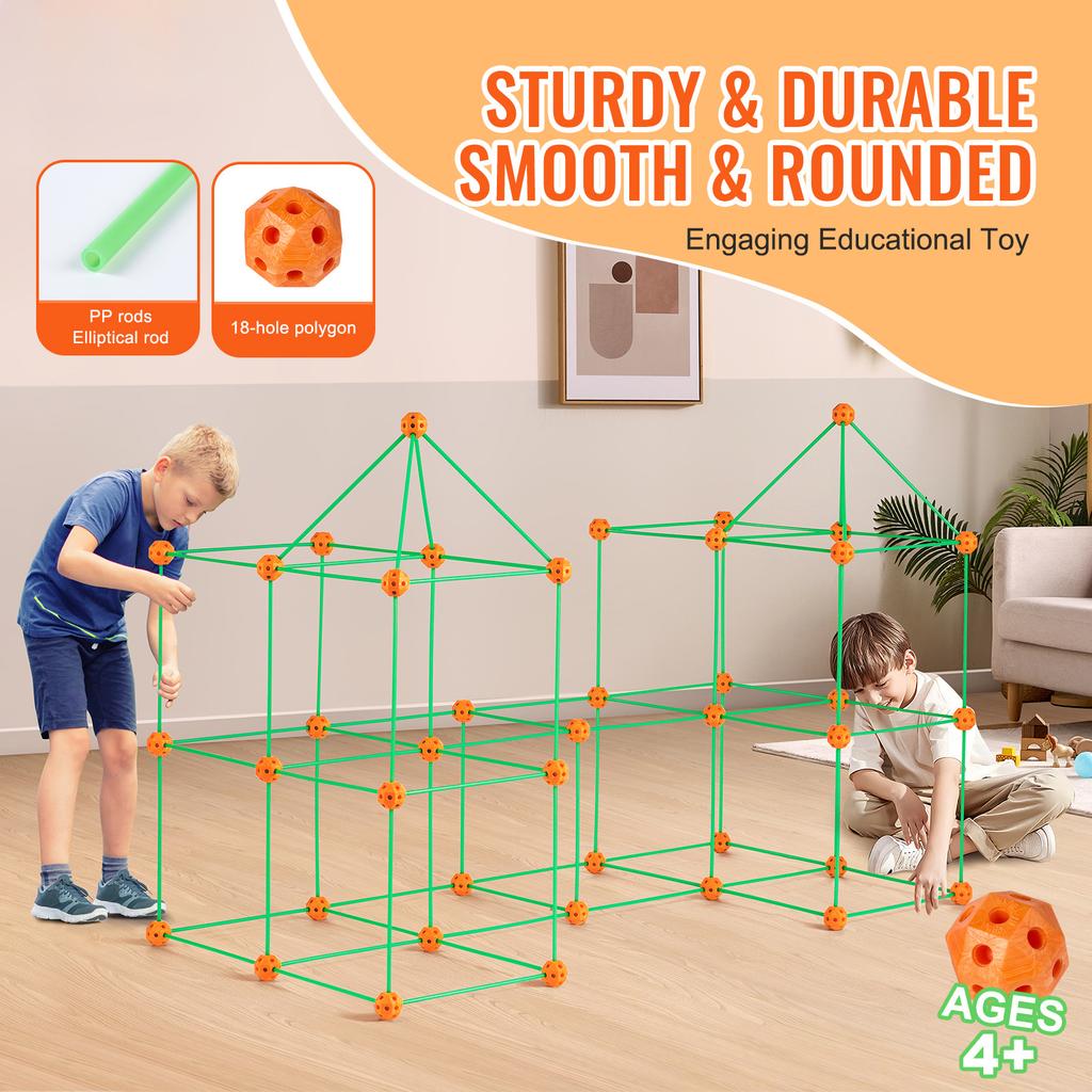SucceBuy Fort Building Kit Children's DIY Indoor Castle Beading Stem with 96 Rods and 44 Balls Play Tent Toy for 4+ Kids Gifts