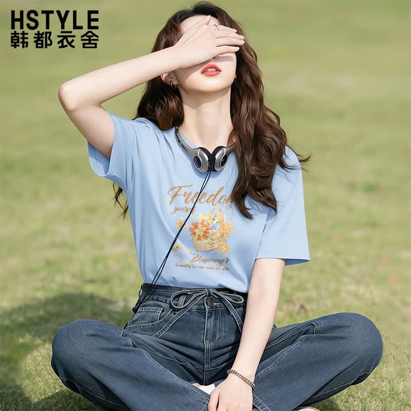 Handu Yishe Women s 2026 Summer Loose Fit Cotton Short Sleeve T-Shirt S