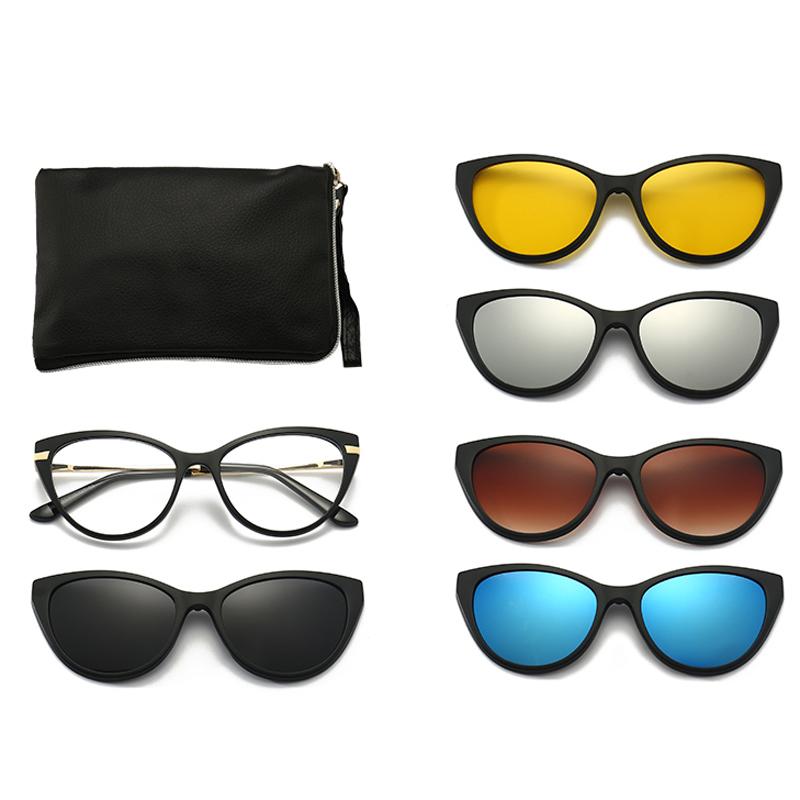 

Cat Eye Frames Anti-Glare TR90 Sunglasses ladies Men 6 in 1 Sets Magnet Sunshade Clip On Sun Glasses Eyeglasses Female W141376WW-
