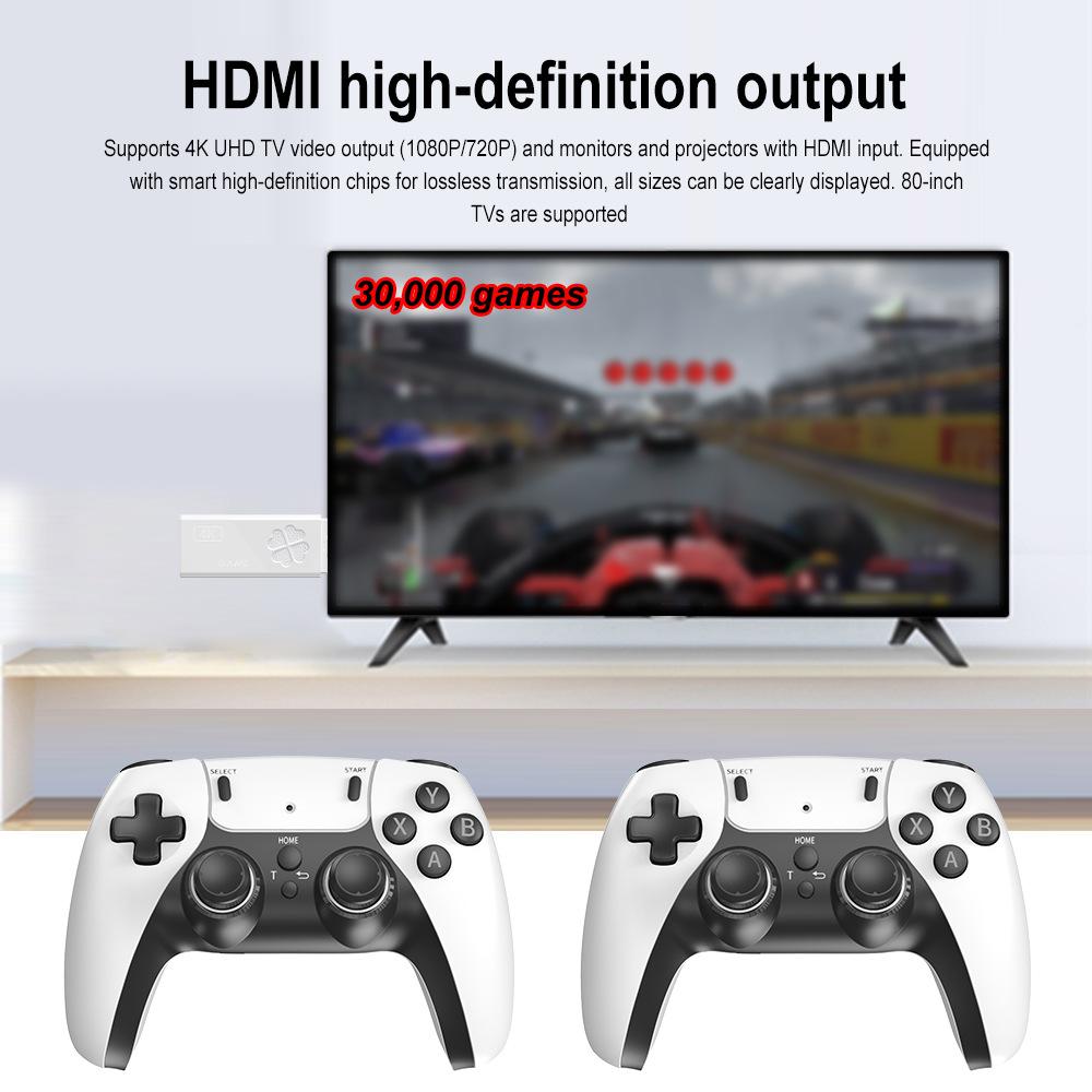 M8II Pro Wireless Retro Game Console with Built-in 30000 Classic Games, 4K HDMI TV Output, Equipped with Dual 2.4G Wireless Controller, 64G Game Stick