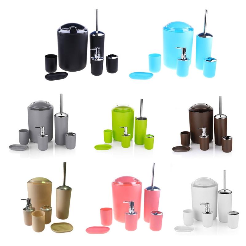 6 Pieces Plastic Gift Set Bathroom Set Toothbrush Holder Cup Soap Dispenser Trash Can Toilet Brush Soap Dish Durable