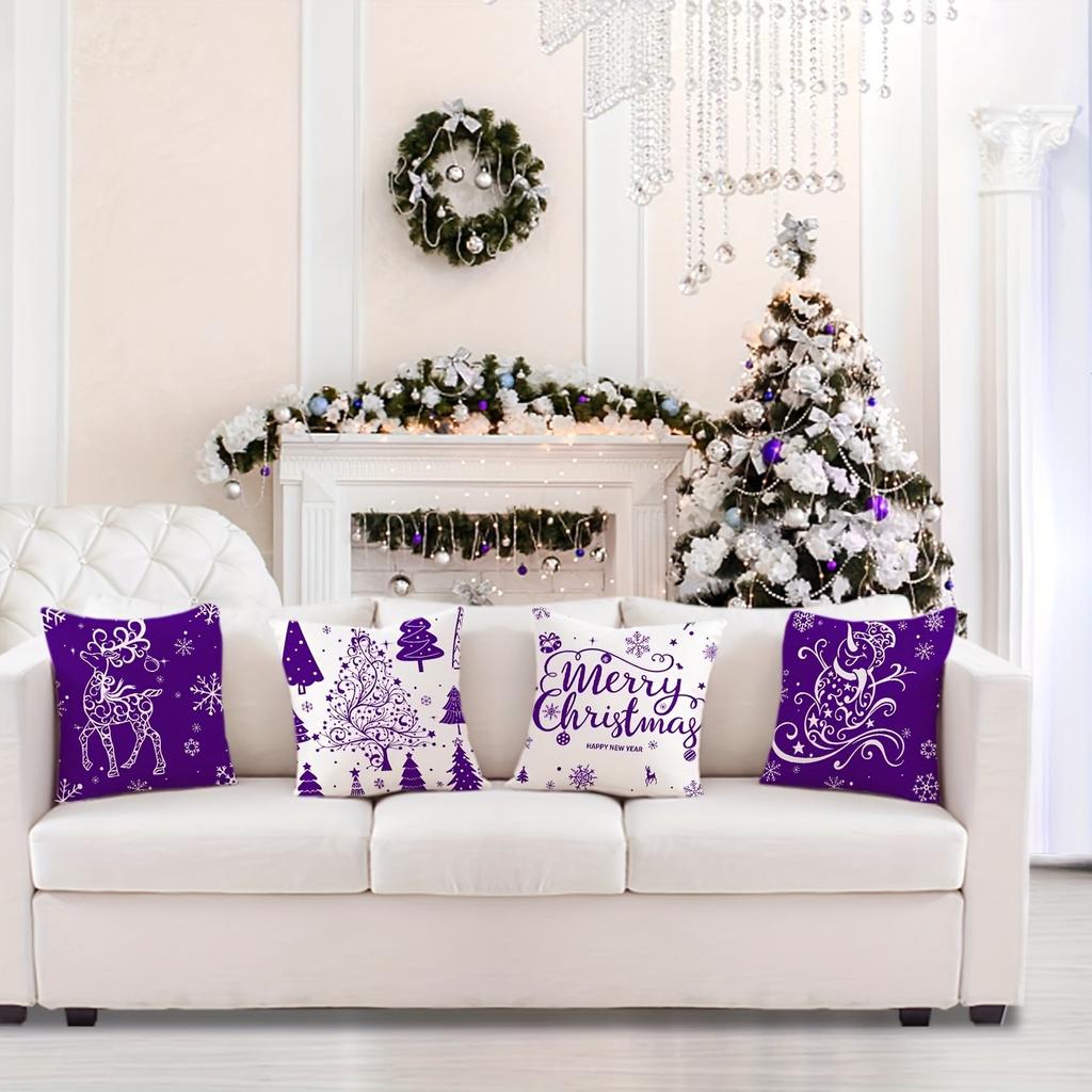 Purple Christmas Theme Pillowcase Home Holiday Party Decoration Pillow Cover Suitable for Room Living Room Sofa Cushion Cover