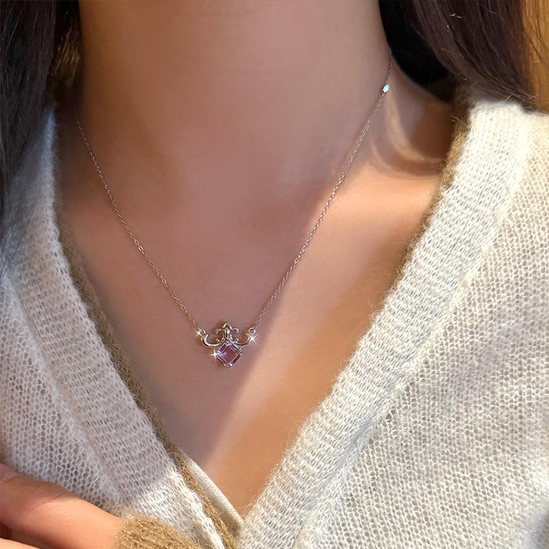 

Women s S925 Sterling Silver Necklace Luxury Light Luxury Iris Pendant Natural Amethyst Citrine Fashion Clavicle Chain Jewelry Gift 925 silver