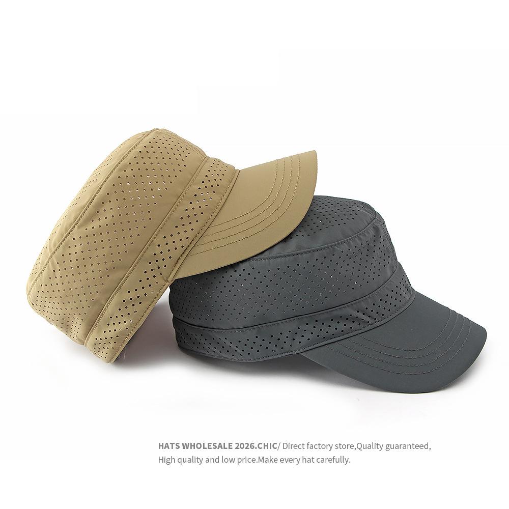 Summer Breathable Flat Top Hat Men's Outdoor Sunscreen Hat for Middle-Aged and Elderly Climbing Full Sealed Cap